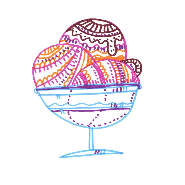 Красочное мороженое. Ручной рисунок цветовой линии на белом — стоковое фото