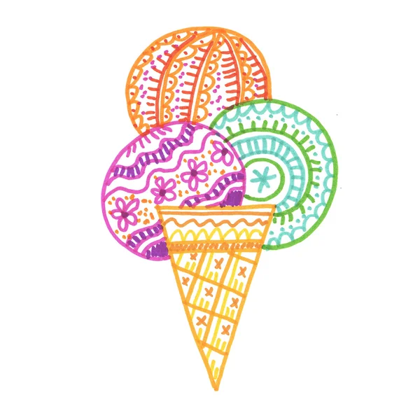 Colorful ice-cream. hand drawn color line illustration on white — Stock Photo, Image