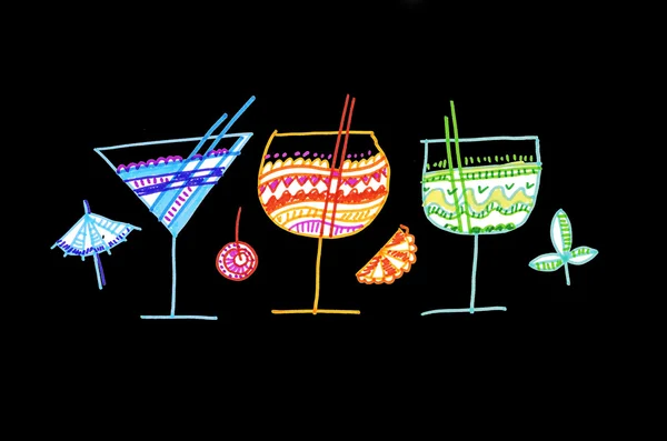 Тропічний коктейль або лимонад. рука намальована кольорова лінія ілюстрація — стокове фото