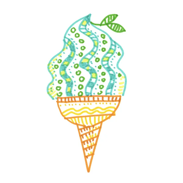 Colorful ice-cream. hand drawn color line illustration on white — Stock Photo, Image