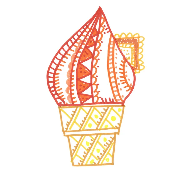 Πολύχρωμο παγωτό. εικονογράφηση χρώμα γραμμής χέρι που σε λευκό — Φωτογραφία Αρχείου