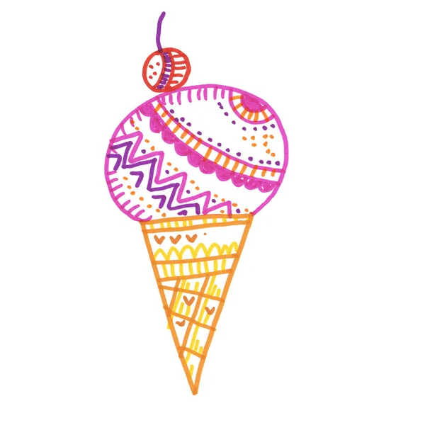 Colorful ice-cream. hand drawn color line illustration on white — Stock Photo, Image