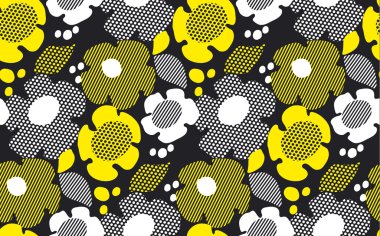 siyah arka plan üzerine soyut çiçek seamless modeli. hasta vektör