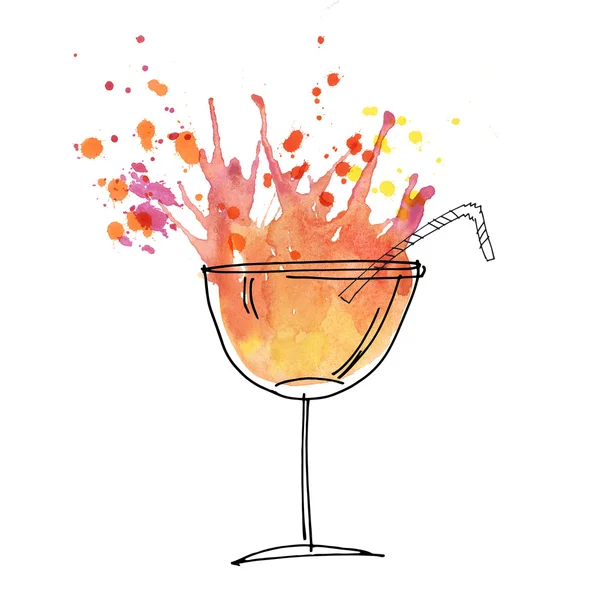 Red cocktail splash watercolor illustration. paint artwork. — Stock Photo, Image