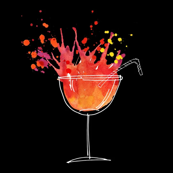 Red cocktail splash watercolor illustration. paint artwork. — Stock Photo, Image