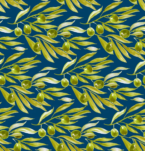 올리브 가지와 나뭇잎 수채화 작품 완벽 한 패턴 — 무료 스톡 포토