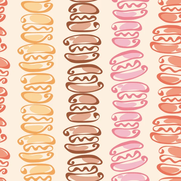 Color rosado y chocolate macaron patrón sin costuras en cangrejo beige — Vector de stock