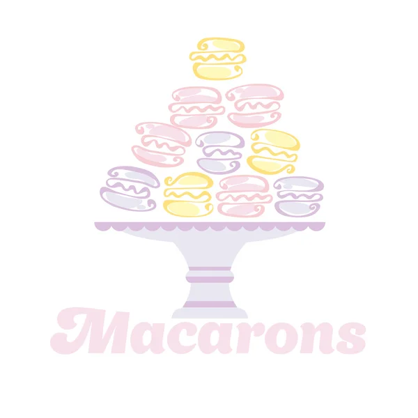 Χλωμό χρώμα macaron πυραμίδα στο πιάτο. Vector εικονογράφηση — Διανυσματικό Αρχείο