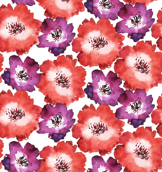 Decorativo padrão sem costura floral vermelho brilhante watercolor illustr — Fotografia de Stock