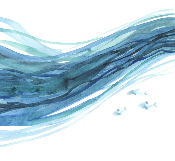 Vagues motif de fond. illustration aquarelle de mer. wate bleu — Photo