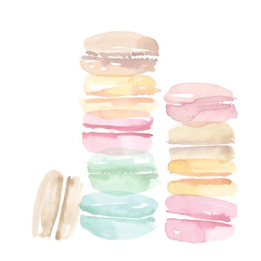 soluk renkli macaron tatlı pasta çeşitli. suluboya resim 