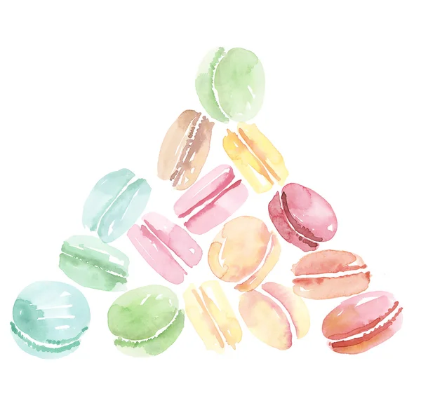 Színes válogatott macaroon édes sütemény. akvarell illusztráció — Stock Fotó