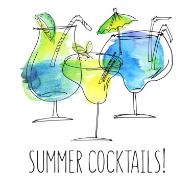 suluboya ve kroki yaz kokteyl elle çizilmiş illüstrasyon