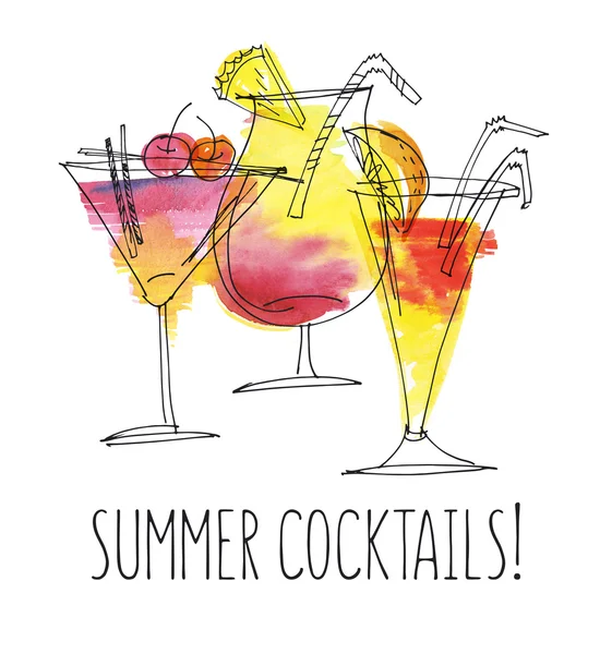 Aquarel en schetsen zomer cocktail hand getrokken illustratie — Stockfoto