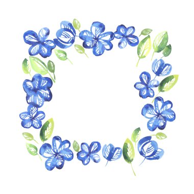 soyut mavi renk çiçek çerçeve. suluboya el illustra çizilmiş