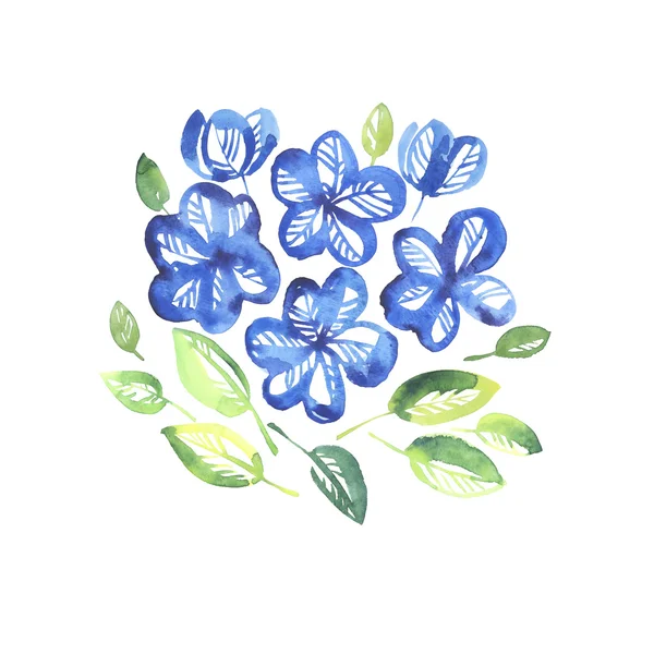 Abstracto color azul elementos florales. acuarela mano dibujado illus —  Fotos de Stock