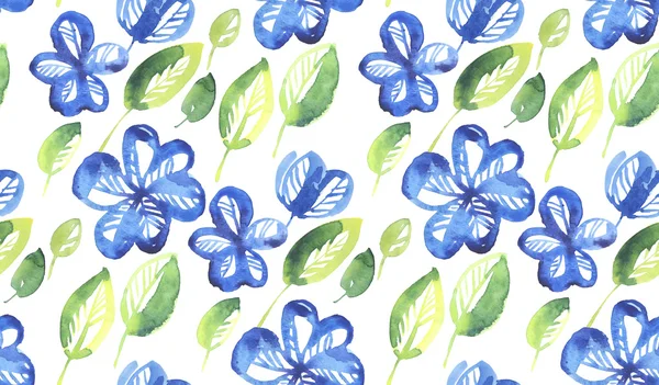抽象的な青色花柄シームレス パターン。水彩手 dra — ストック写真