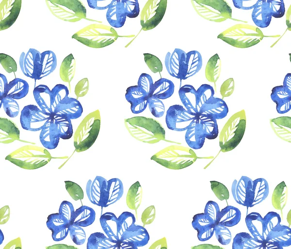 Abstraite couleur bleue motif floral sans couture. aquarelle main dra — Photo