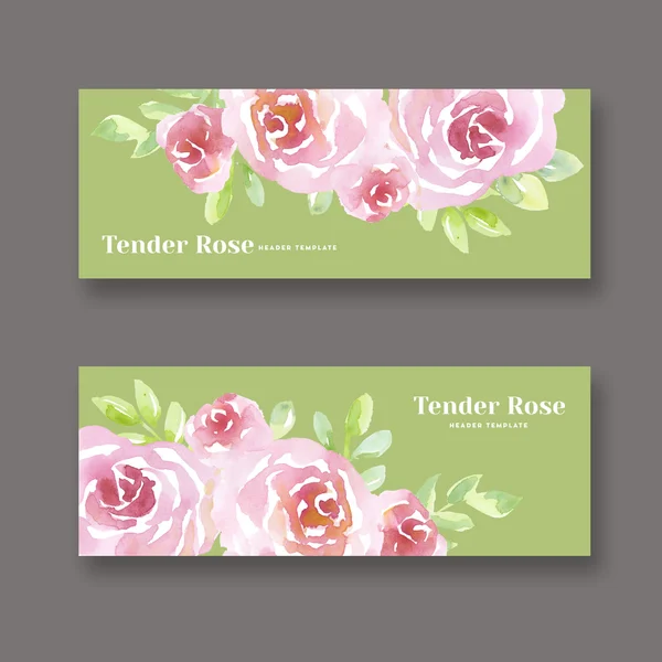 Modelo de cartão com flores de rosa ilustração. água desenhada à mão — Fotografia de Stock