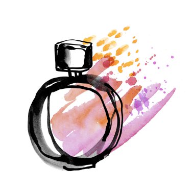 parlak splach parfüm şişe kroki. suluboya ve mürekkep illustra