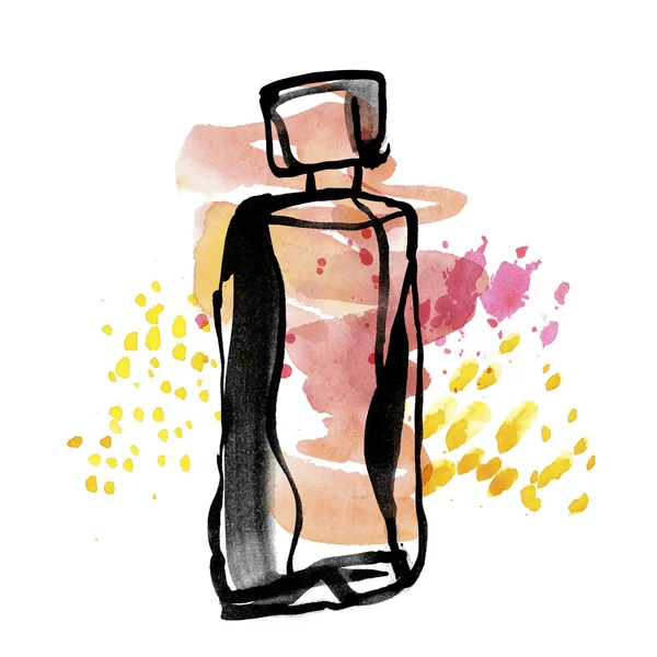 Esboço de garrafa de perfume. aquarela e tinta ilustração — Fotografia de Stock