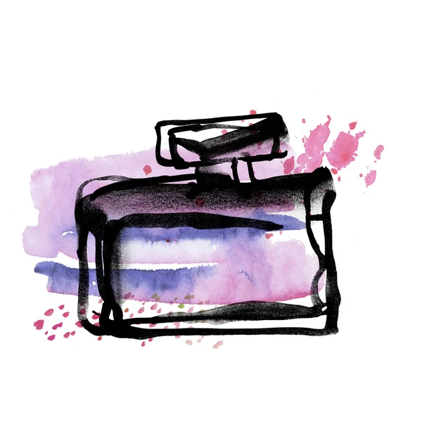 Perfume bottle sketch. watercolor and ink illustration — Stock Photo, Image