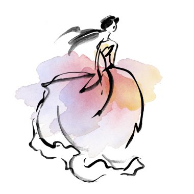 uçan kumaş elbise kavramı. suluboya kroki çizim