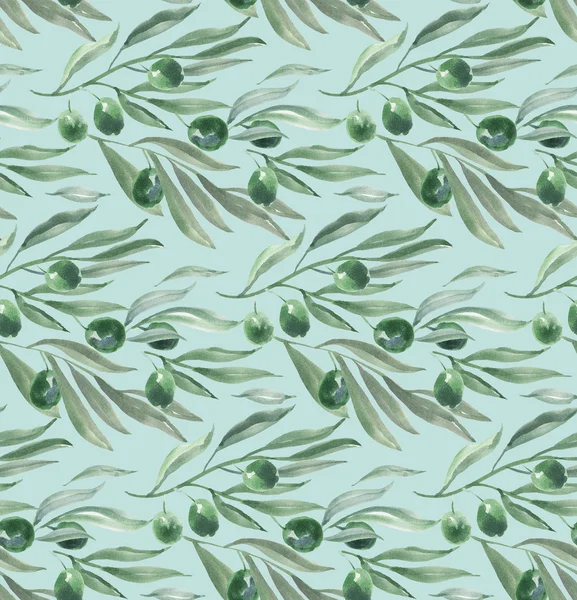 Olive branch with leaves watercolor artwork seamless pattern — Free Stock Photo