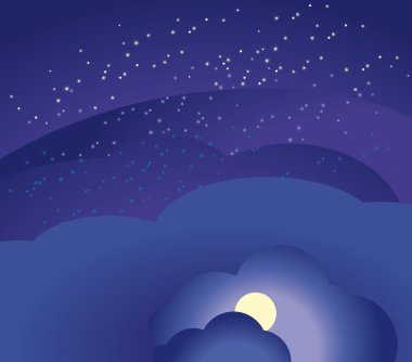 gece gökyüzü ve bulutlar. Vektör çizimi