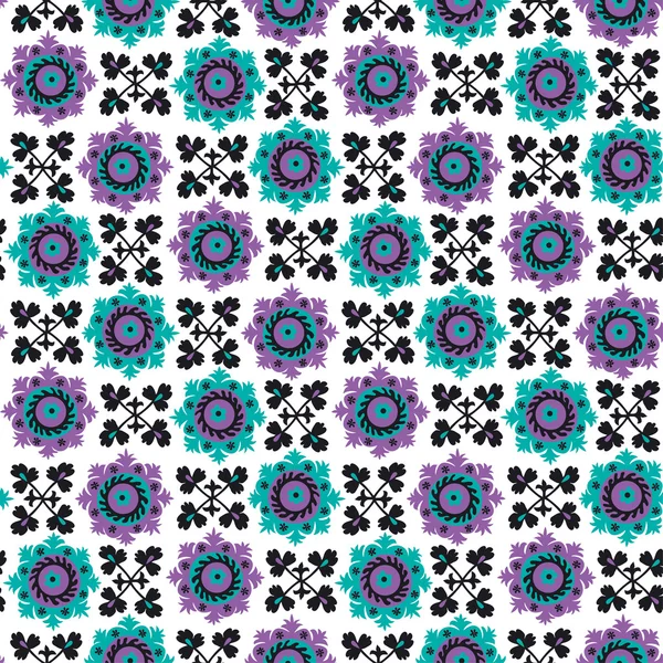 Motif floral sans couture bleu et violet inspiré de la tradition — Image vectorielle