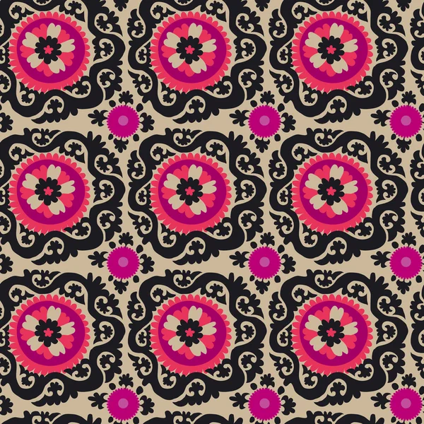 Tapis traditionnel asiatique broderie Suzanne en rose et noir co — Image vectorielle