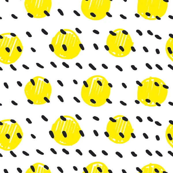 Yellow and black shabby polka dot hand drawn seamless pattern. v — 图库矢量图片