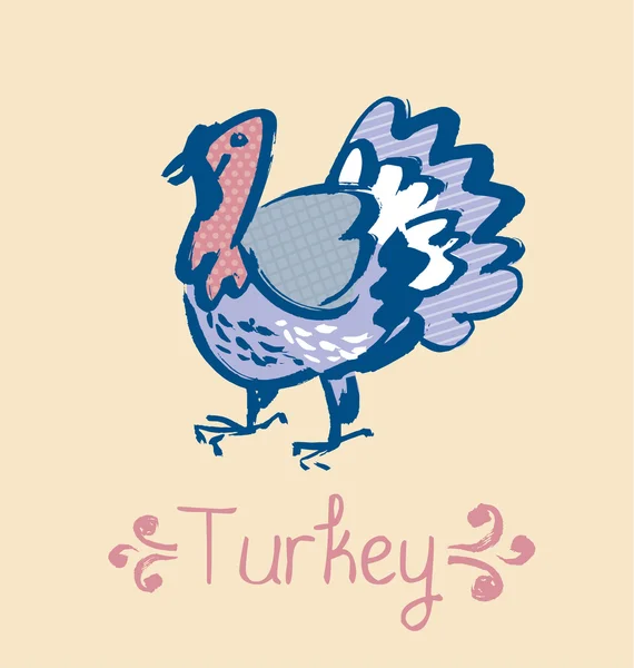 Funny turkey sketch. french cuisine stylish poultry vector illus — Stock Vector