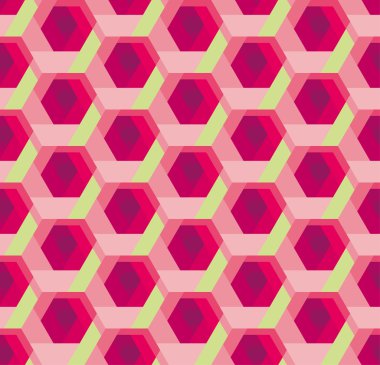 gül çiçeği şekli ile altıgen desen 3d yanılsama doku. Kırmızı 