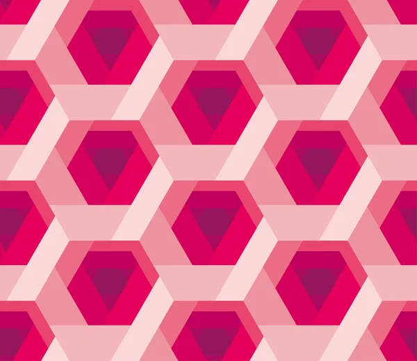 Sechseck-Muster 3D Illusionstextur mit rosafarbener Blütenform. rot — Stockvektor