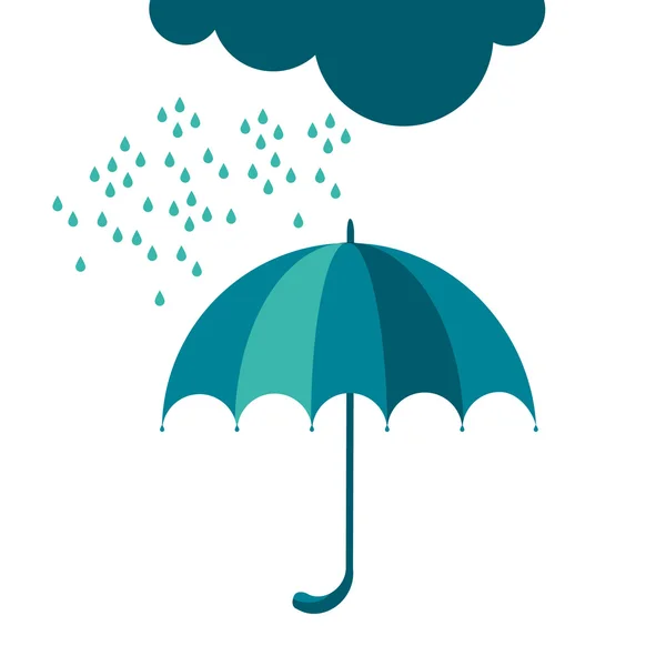 Autunno giornata piovosa con nuvole e gocce d'acqua simbolo. ombrello ico — Vettoriale Stock