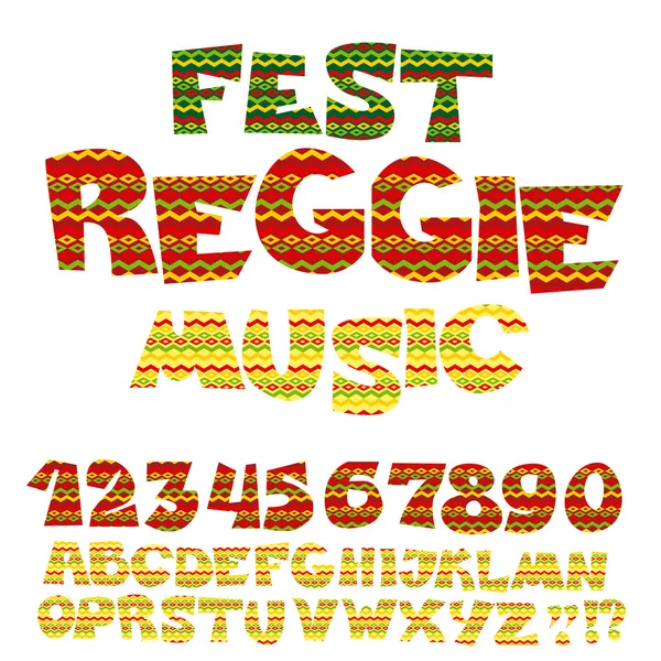 Reggae music color font. Jamaica style ABC letters with tribal t — Stock Vector