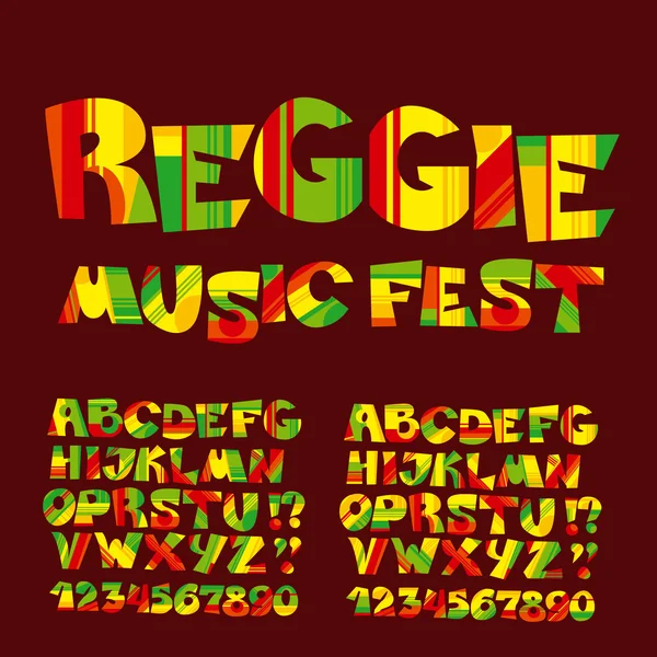 Χαλαρώστε τη γραμματοσειρά Ρέγκε μουσική χρώμα. Τζαμάικα στυλ ABC γράμματα με St — Διανυσματικό Αρχείο
