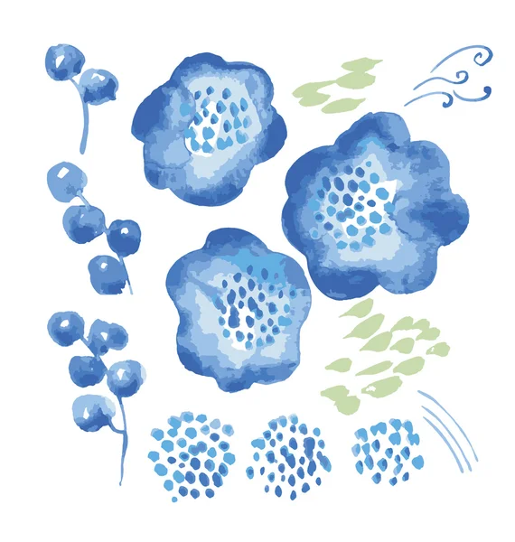 Aquarell Blumen Bausatz für Design. Aquarell handgezeichnetes Element — Stockvektor