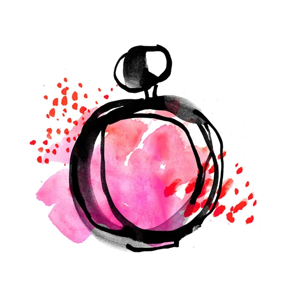 Bright vivvid color perfume bottle sketch. watercolor and ink fa — Stock Photo, Image