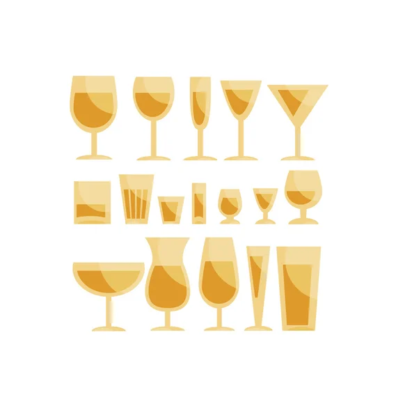 Wine glass icon set. drinks, cocktails glasses simple vector ill — Stock Vector
