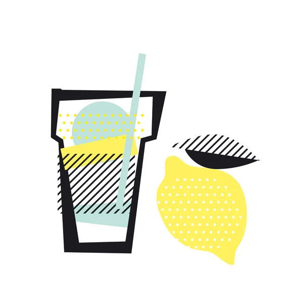Vetro isolato limonata e limone vettoriale illustrazione. concetto — Vettoriale Stock