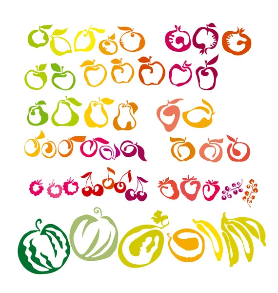El juego de los iconos - las bayas y las frutas. ilustración vectorial de natura — Vector de stock