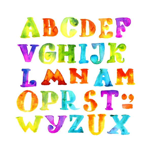 Handmade kid watercolor alphabet. paint grunge color letters. ch — Stock Photo, Image