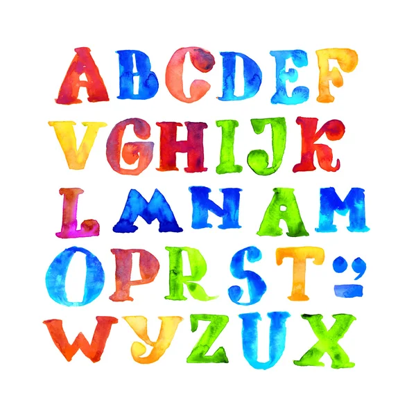 Alphabet aquarelle pour enfant fait main. peinture grunge lettres de couleur. ch. — Photo