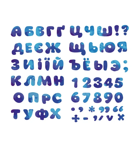 Кириллица в водно-голубом цвете. набор элементов шрифта для детей. чи — стоковый вектор