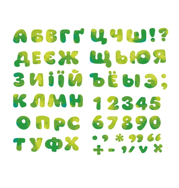 Cyrillisch alfabet in natuur groene kleur. Kid font-element ingesteld. c — Stockvector