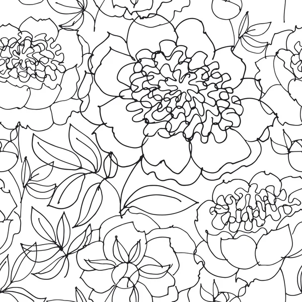 Esquisse florale pivoine. illustration vectorielle de fleurs printanières. blac — Image vectorielle