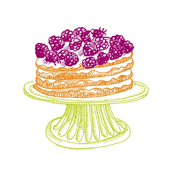 Элемент дизайна торта. Обветшалый образ еды. вектор рисования вручную — стоковый вектор