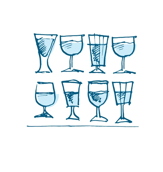 Vodka rövid pohár készlet. kopott alkohol kép. vázlat kézzel rajzolt v — Stock Vector